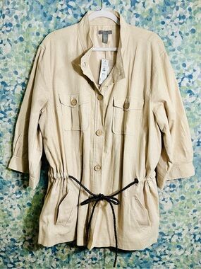 Investments Linen Blend Utility Jacket Sand Safari Jacket 22W NWT